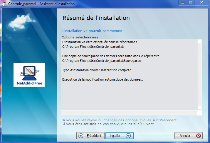 NetAddictSoft Parental Control - Installation